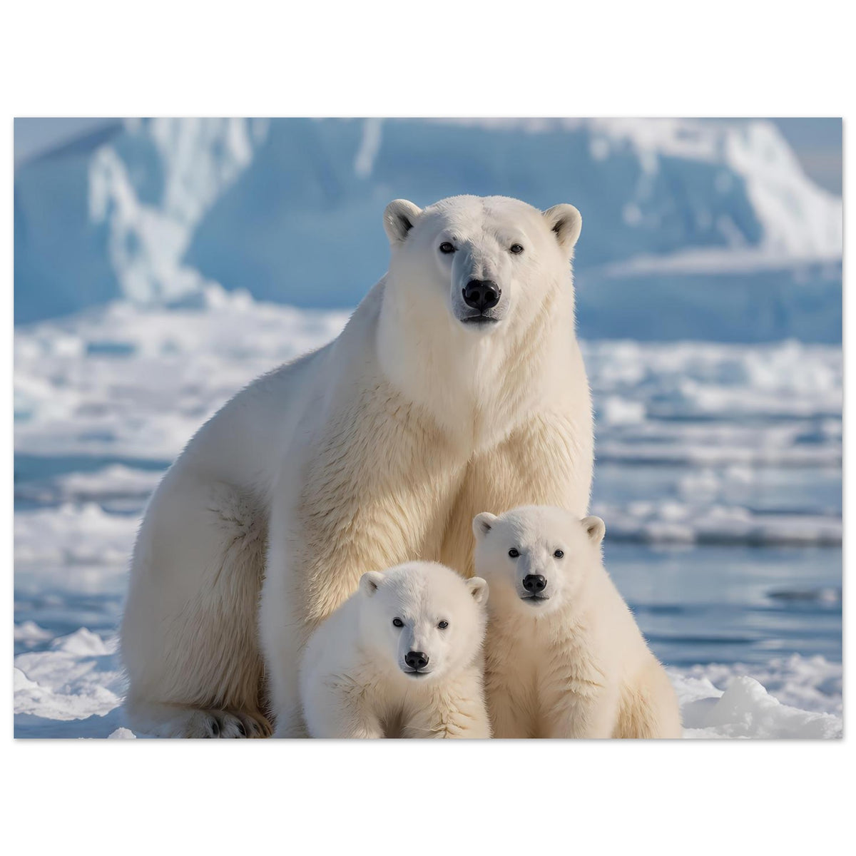Kunstdruck Eisbärenfamilie, großer Eisbär und zwei Jungtiere nah im Bild