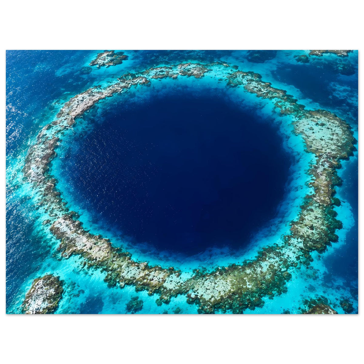Horizontales Wandposter mit blauem Unterwasserkrater und Korallenring