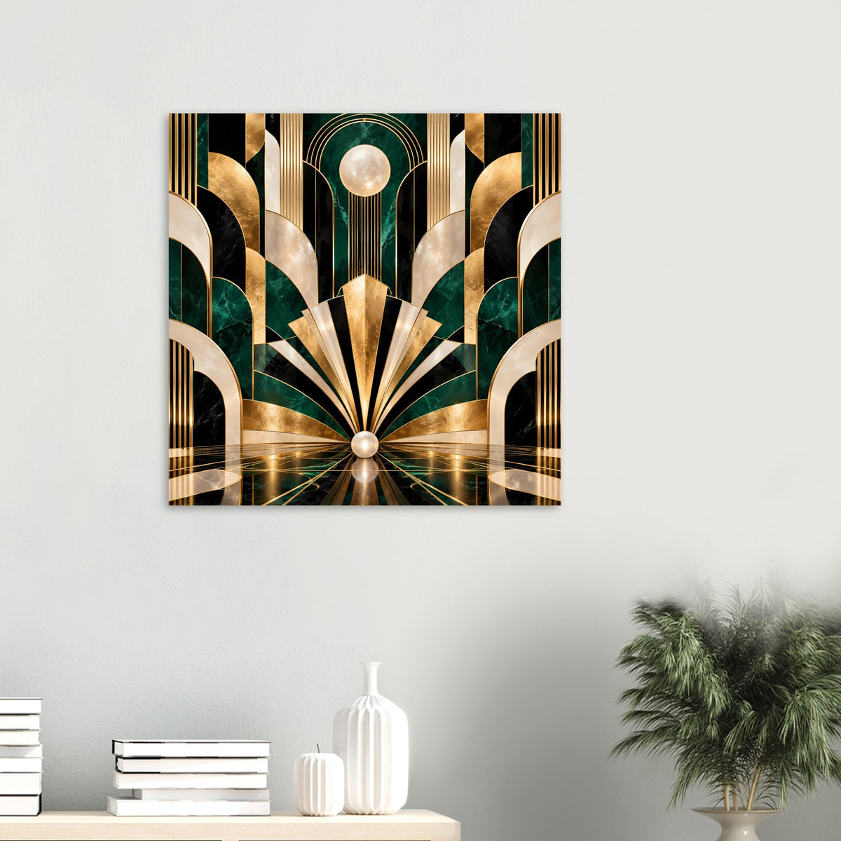 Art-Déco-Poster mit Gold- und Smaragdmustern, quadratisch