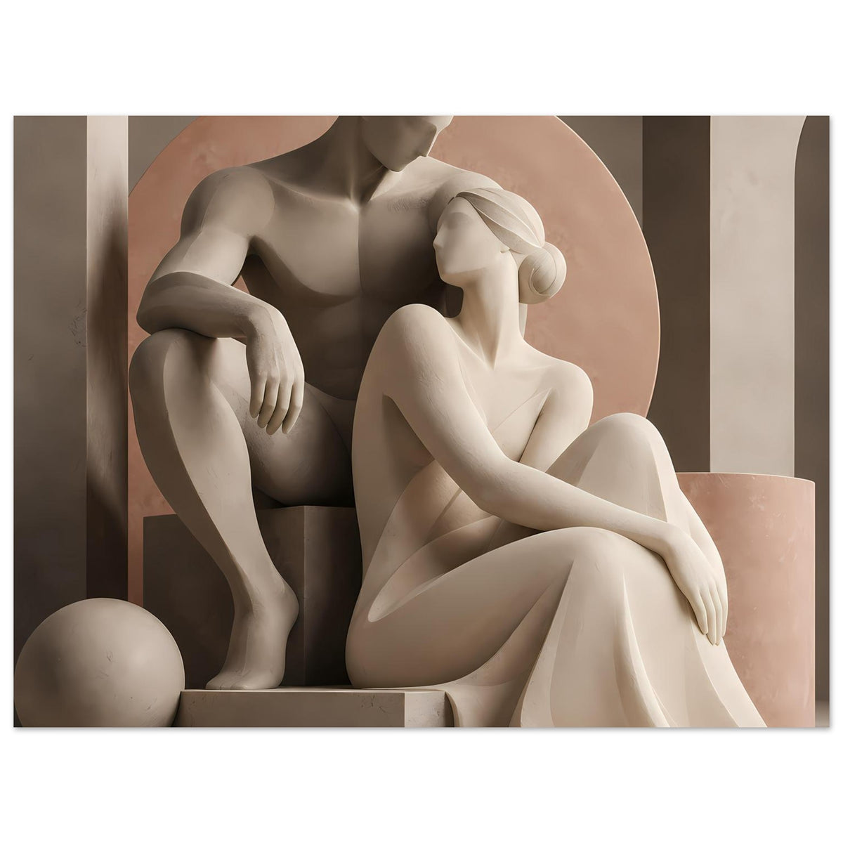 Kunstposter im Nahbereich: skulpturales Liebespaar, Oberkörper und verschlungenes Arrangement