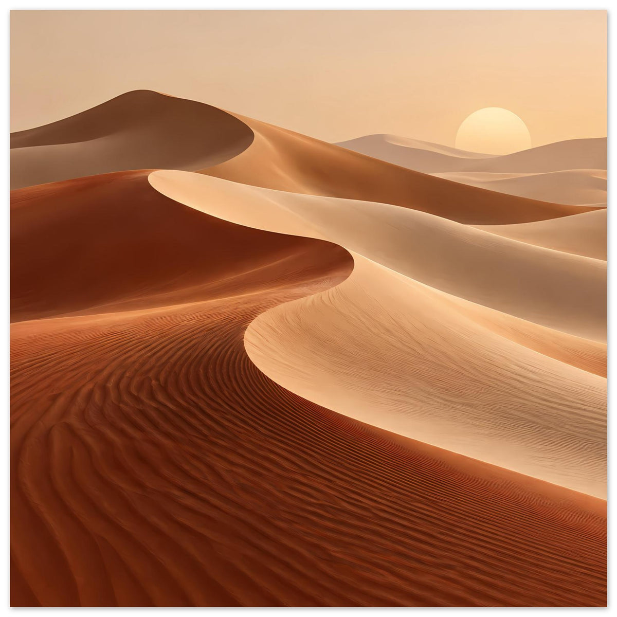 Quadratisches Wandposter mit warmen Sanddünen, hellem Mondlicht und Sandrillen.