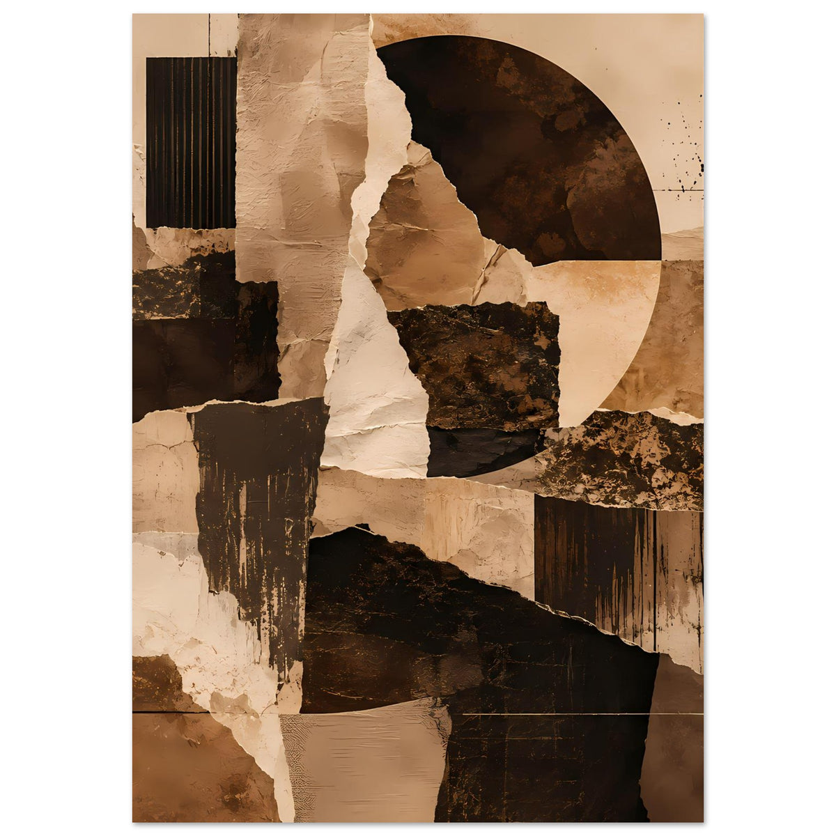 Abstraktes Wandposter mit Kreis im Hintergrund, warmes Beige-Braun, vertikales Format