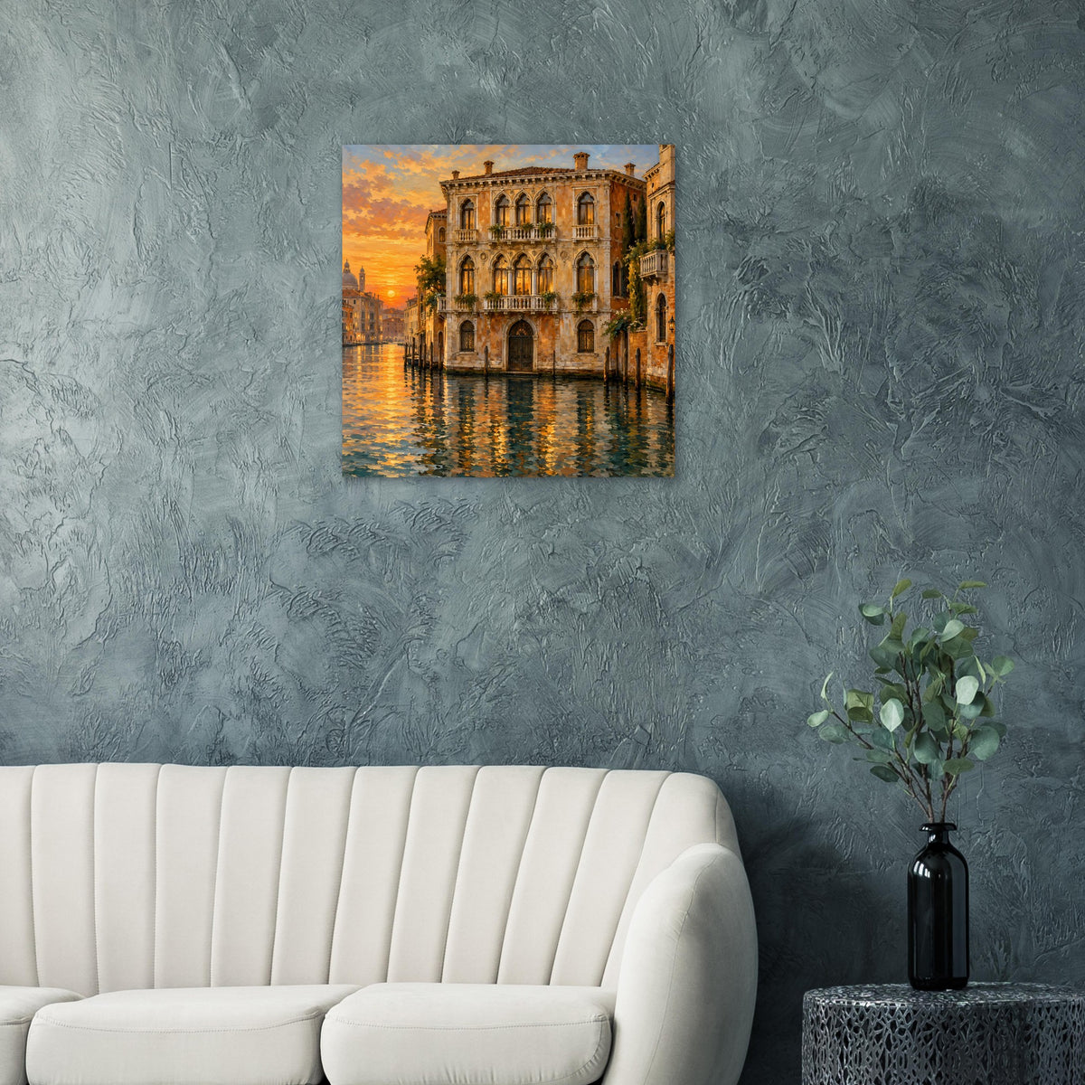 Poster im Venedig-Look: Palast am Wasser mit spiegelnder Abendsonne