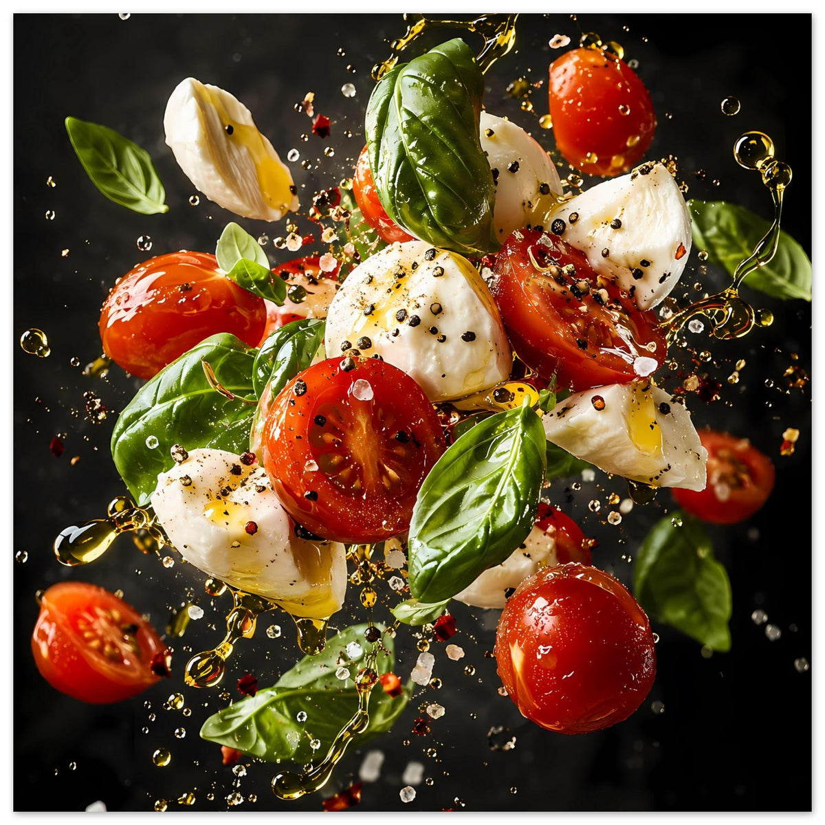 Caprese-Salat-Poster mit Tomaten, Mozzarella und Basilikum, Spritz-Dekor