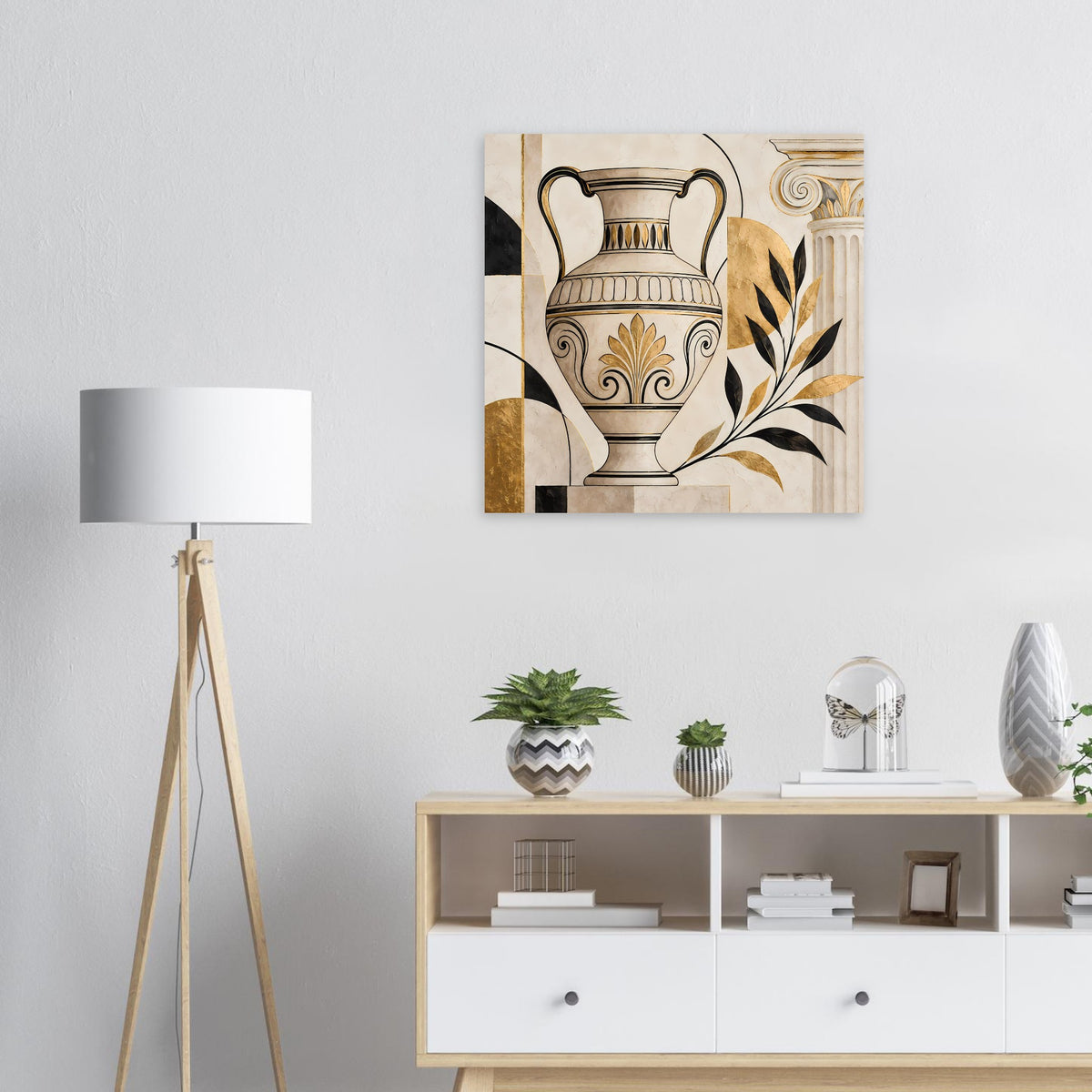 Wandposter mit antikem Amphorenmotiv in Schwarz, Gold und Creme