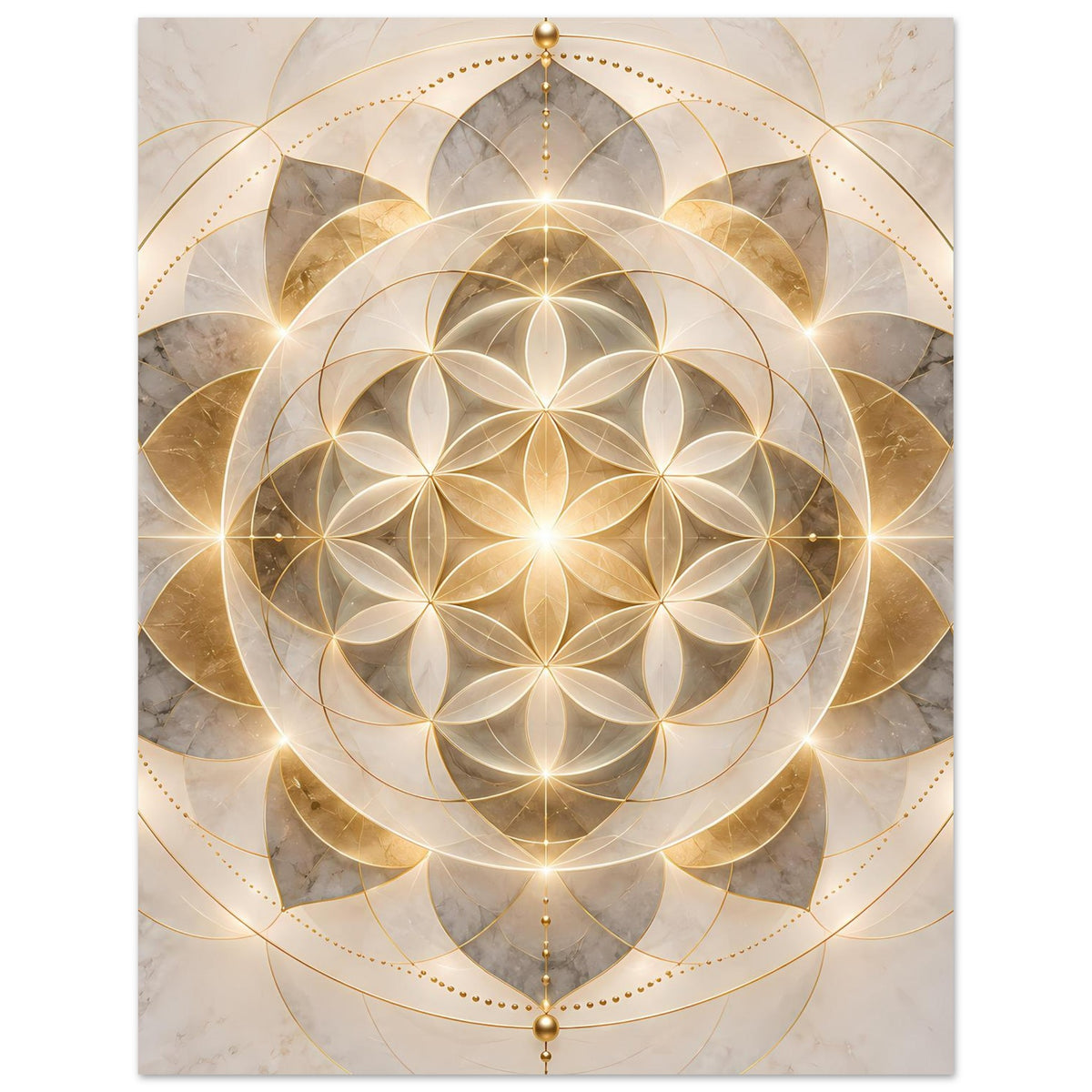 Poster mit goldenem Mandala-Ornament, großem Kreisfächer und warmem Goldglanz