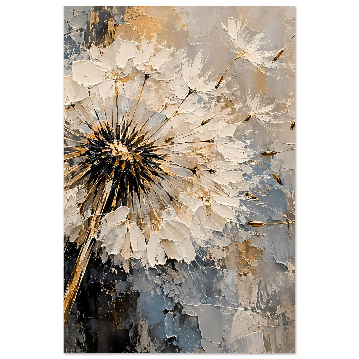 Deko-Poster mit Pusteblume, strukturiertes Farbdesign in Beige-Blau-Grau, Hochformat