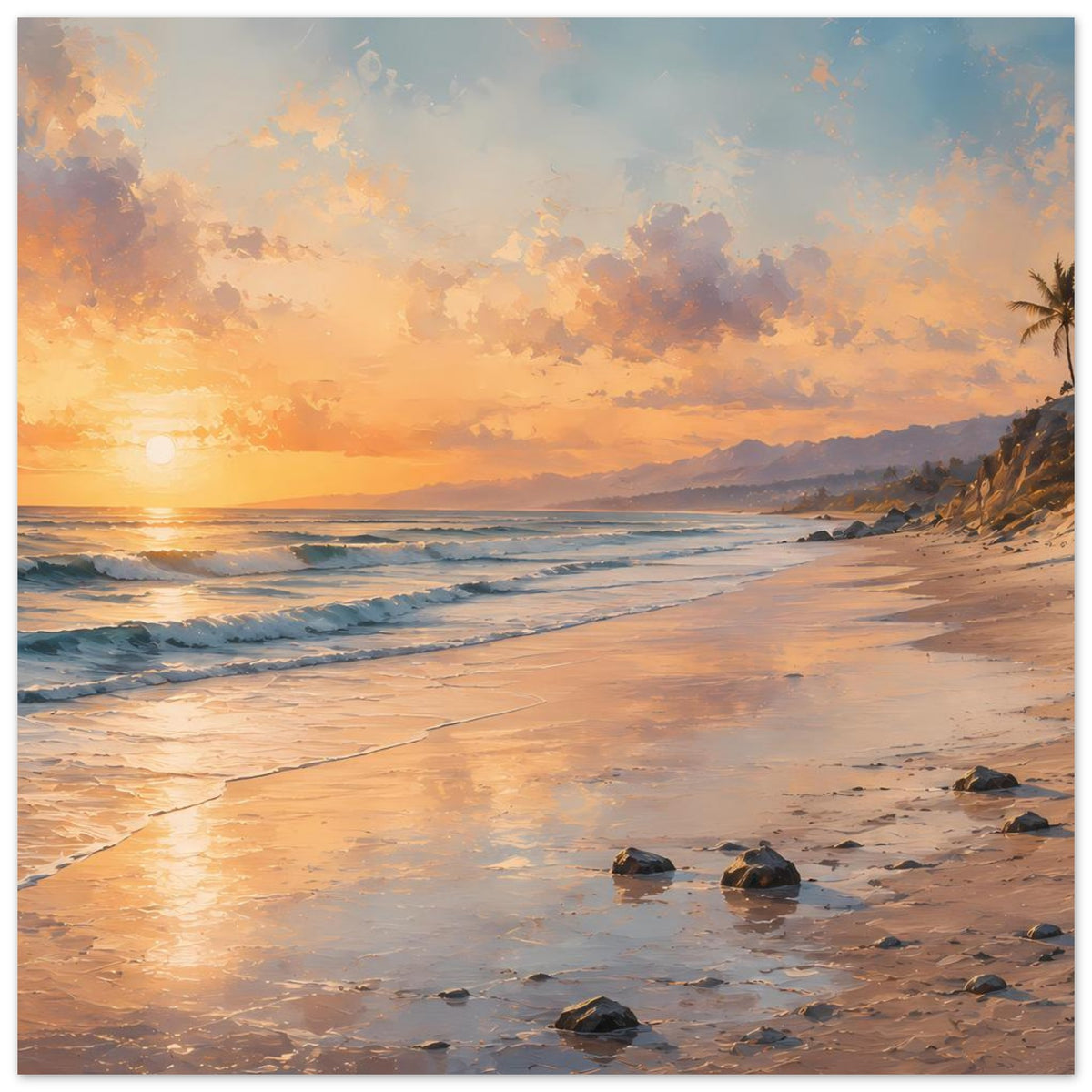 Strand-Sonnenuntergangsposter auf mattem Premiumpapier, horizontales Format