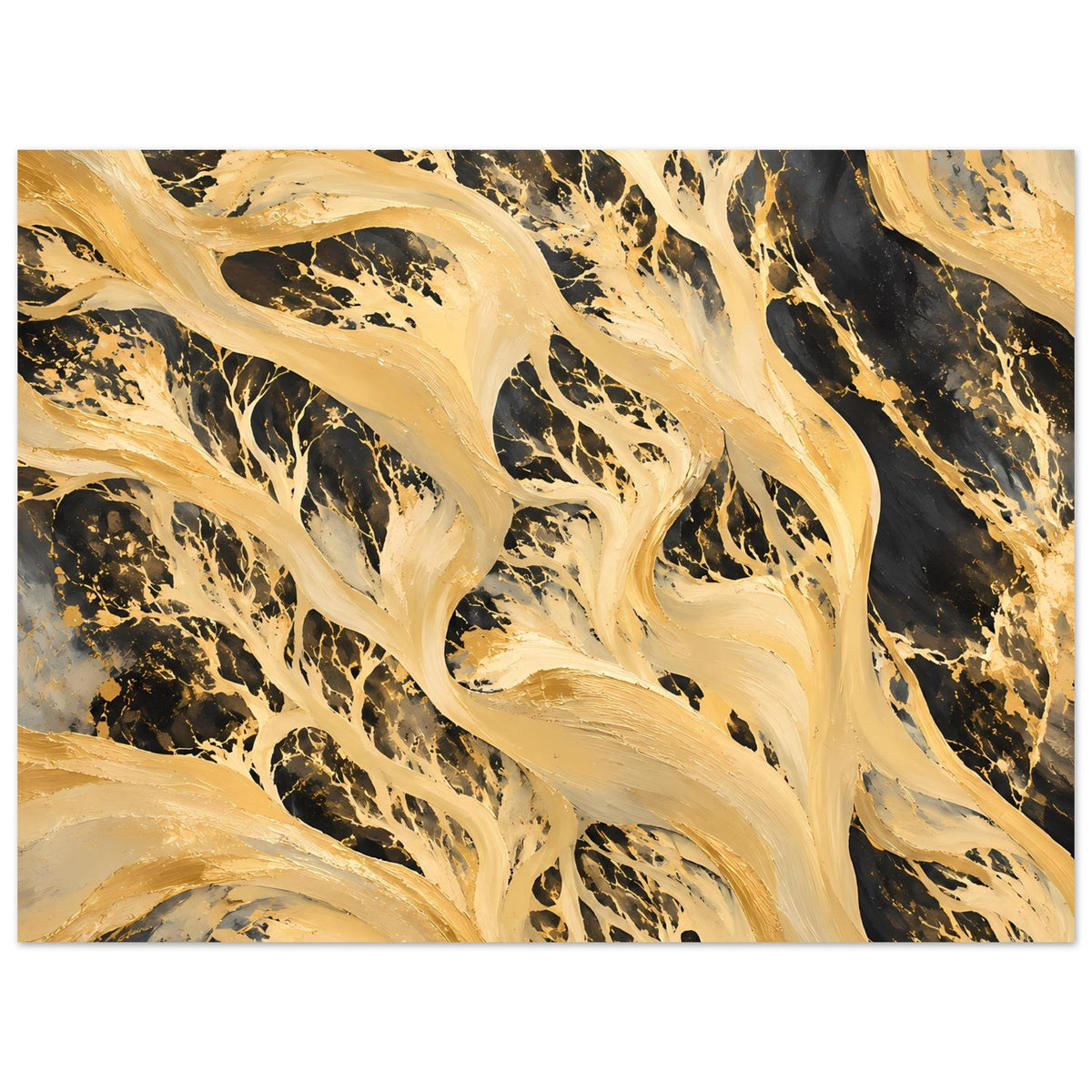 Horizontales Kunstposter mit goldenen und schwarzen abstrakten Wirbeln