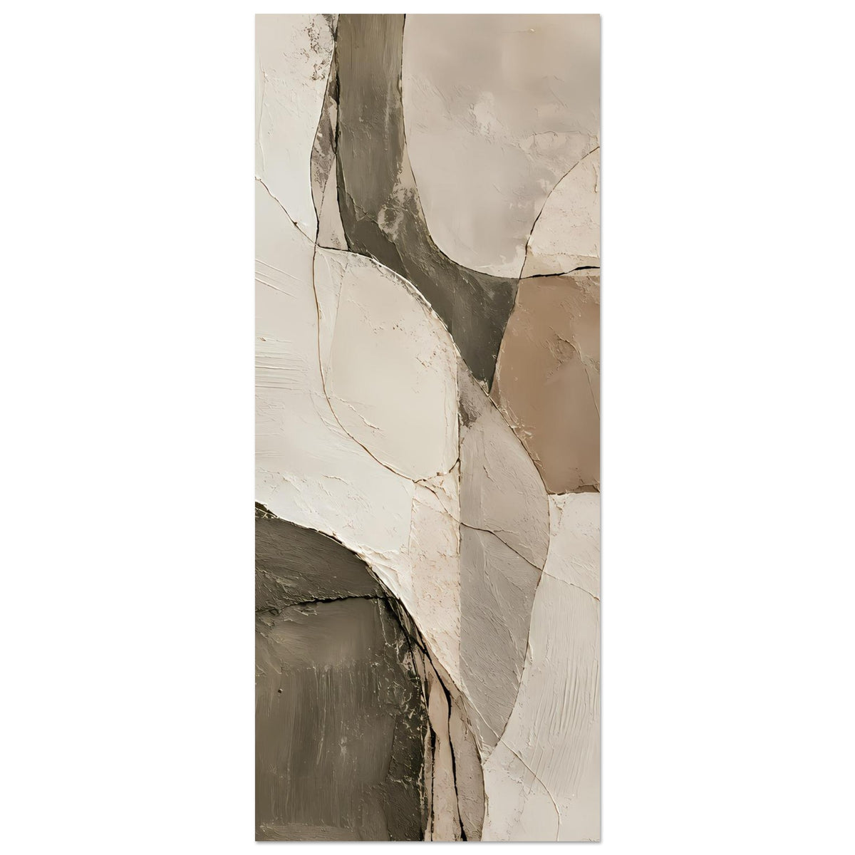 Hochformatiges Kunst-Poster mit abstrakten Putzflächen in Creme, Sandbeige und Dunkelgrau