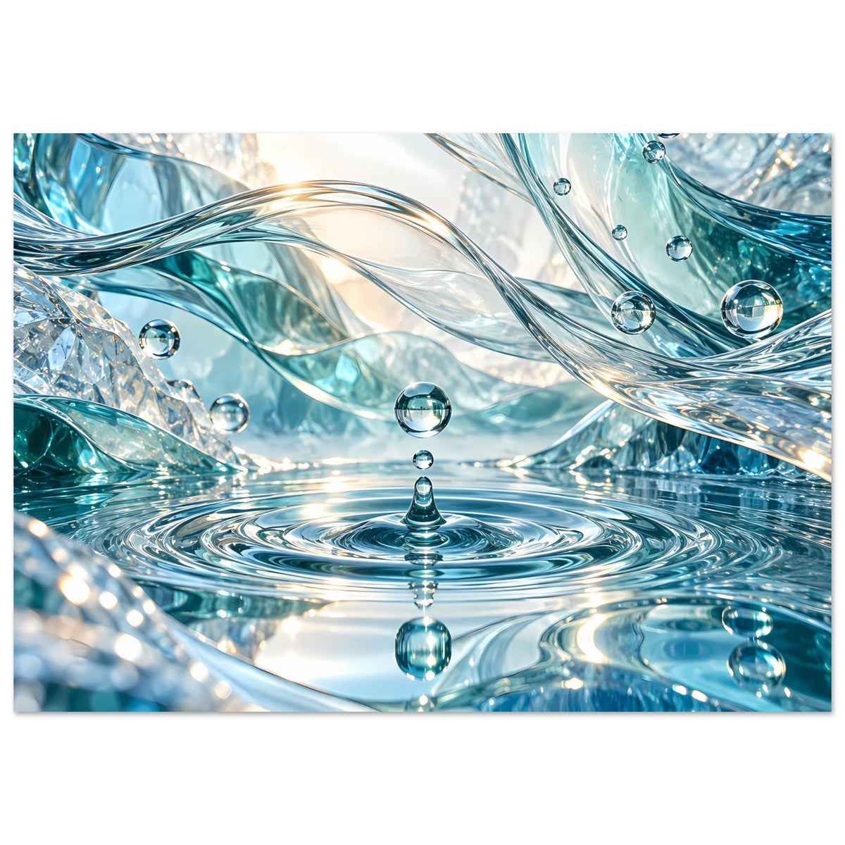 Horizontales Wasserwelt-Poster mit türkisblauen Wassertropfen und kreisförmigen Wellen