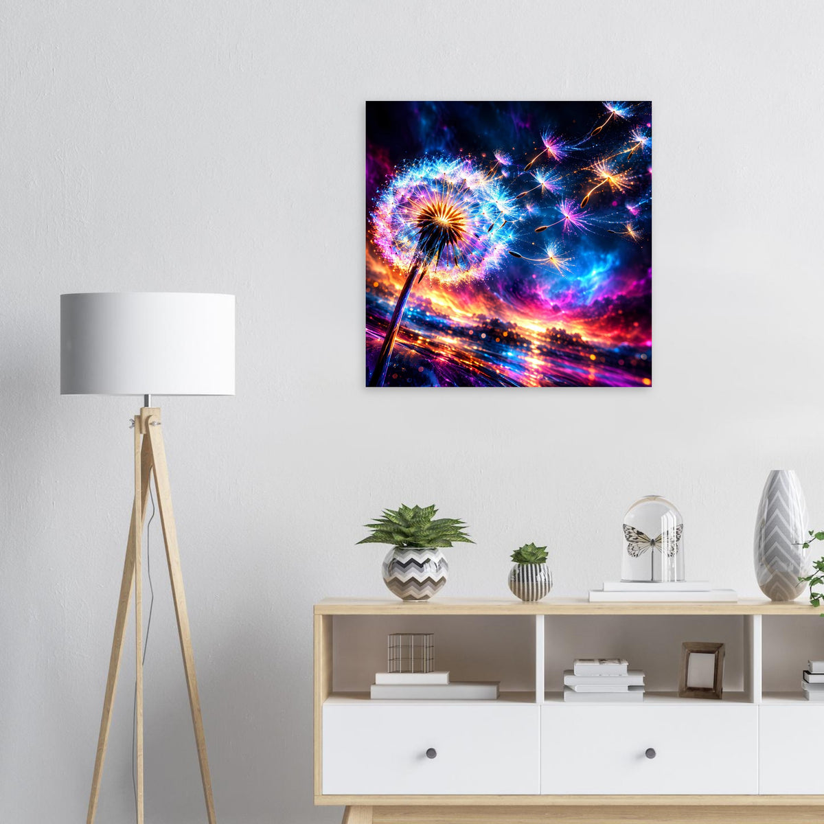 Leuchtendes Poster mit Feuerwerk-Motiv in Neonfarben, quadratisch