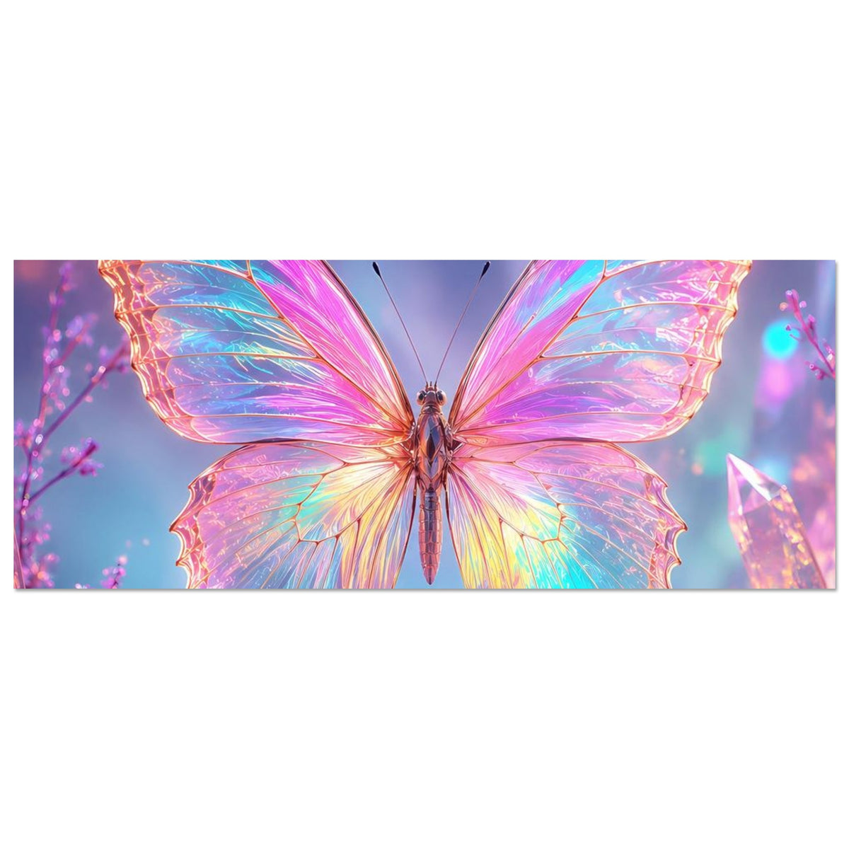 Regenbogen-Schmetterling im Panorama-Ausschnitt, Fantasy-Poster