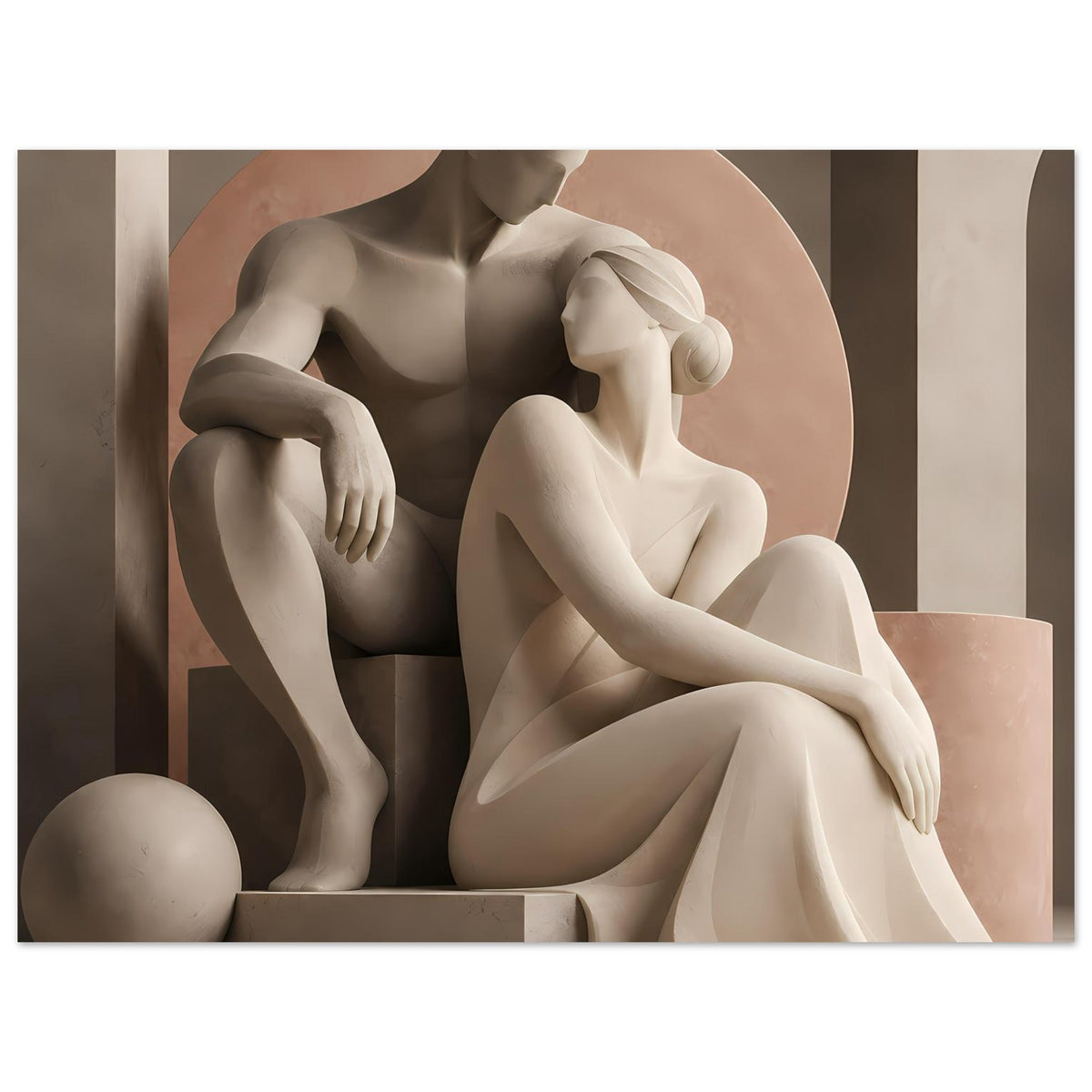 Kunstposter Nahansicht des Liebespaares: sitzende Aktfiguren, warmes Braun und Beige