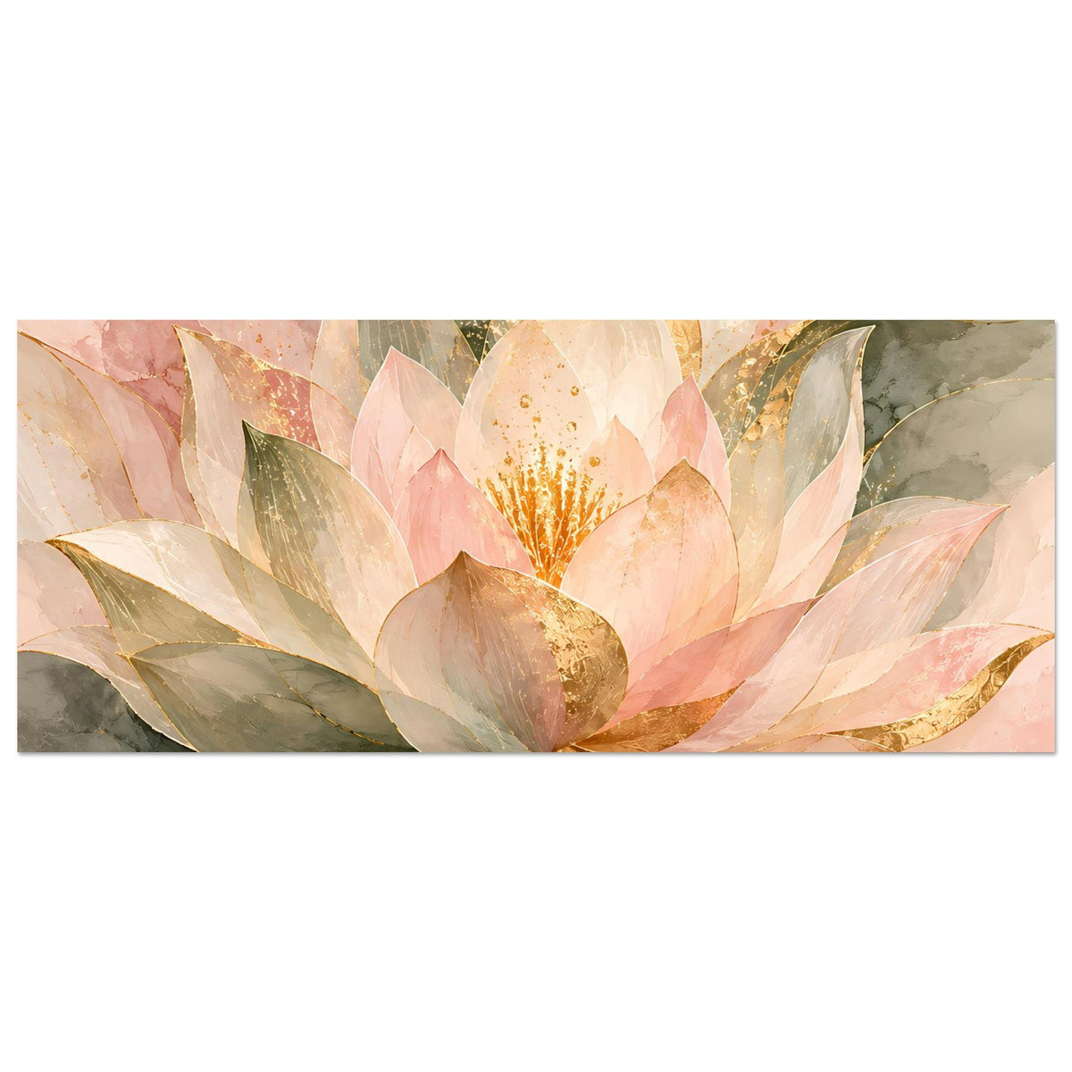 Horizontales Poster mit zarter Lotusblüte in Rosé, Gold und Beige