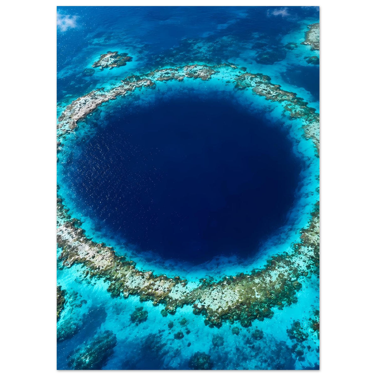 Meerposter mit Tiefsee-Kreisblick, Korallenring und türkisblauem Wasser