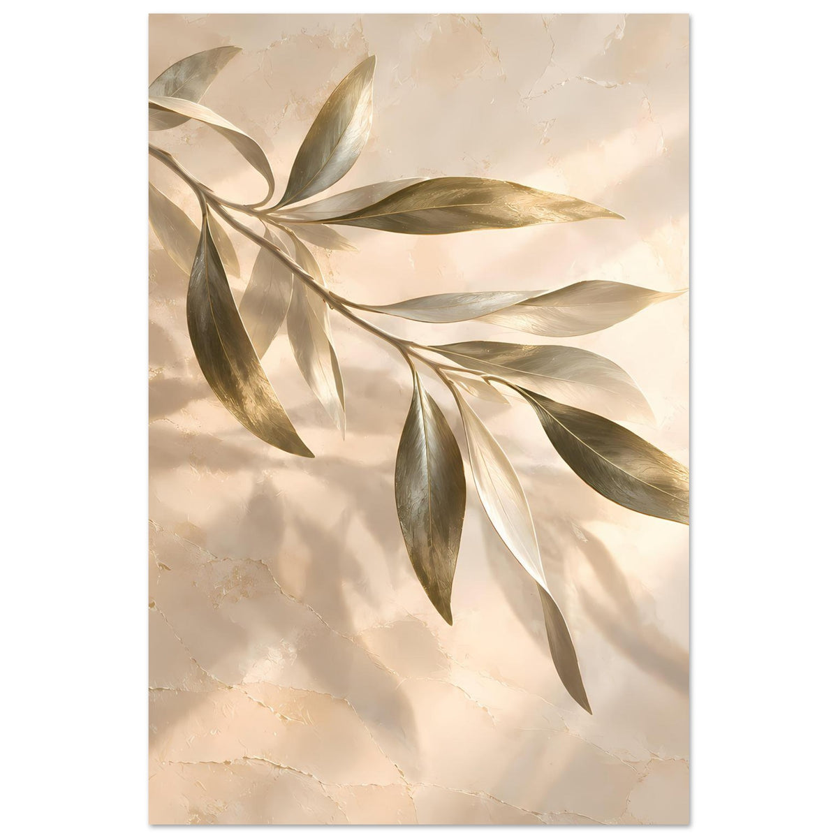 Poster mit gold schimmerndem Olivenzweig und Blättern auf hellem Creme-Hintergrund