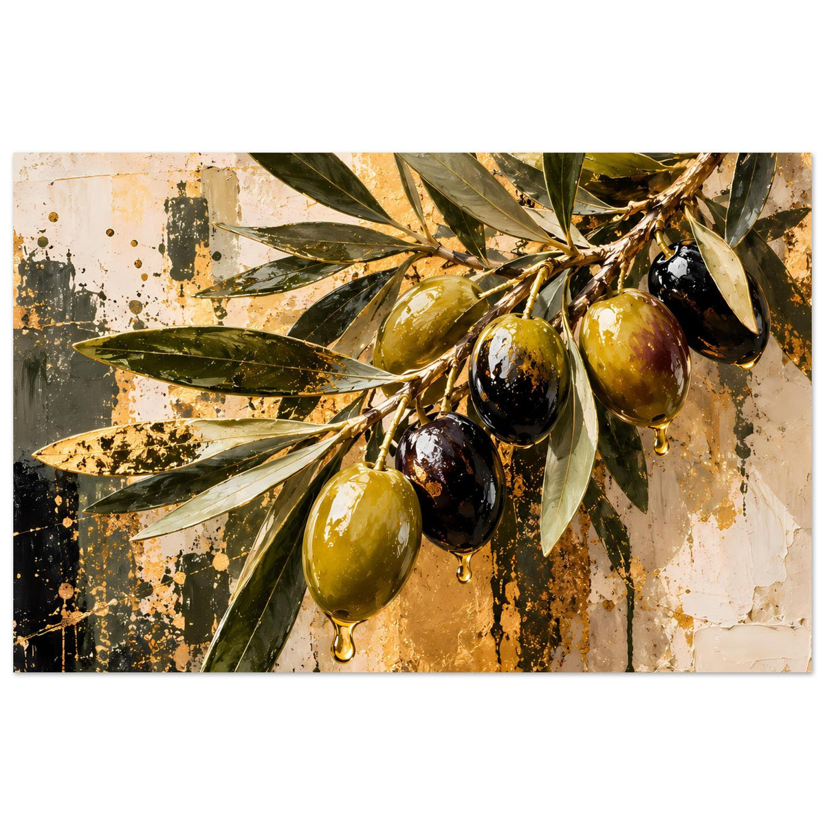 Poster mit Olive-Branch-Motiv, horizontales Format, schwarze Randumrahmung