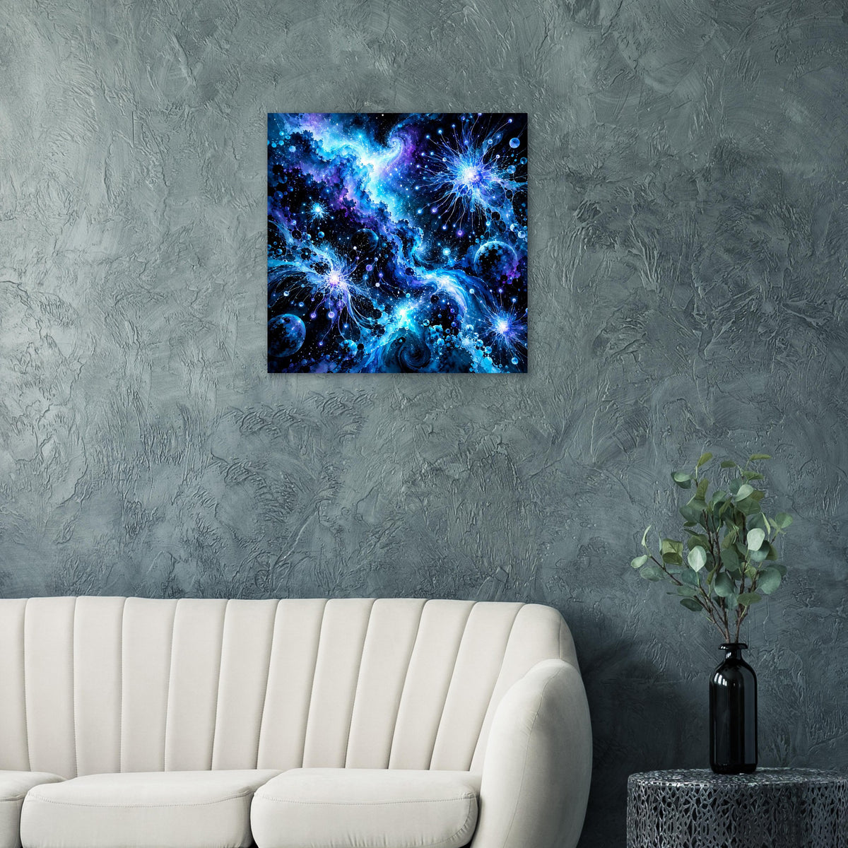 Galaktisches Poster mit blau-schwarzem Weltraumhimmel und vielen Sternen