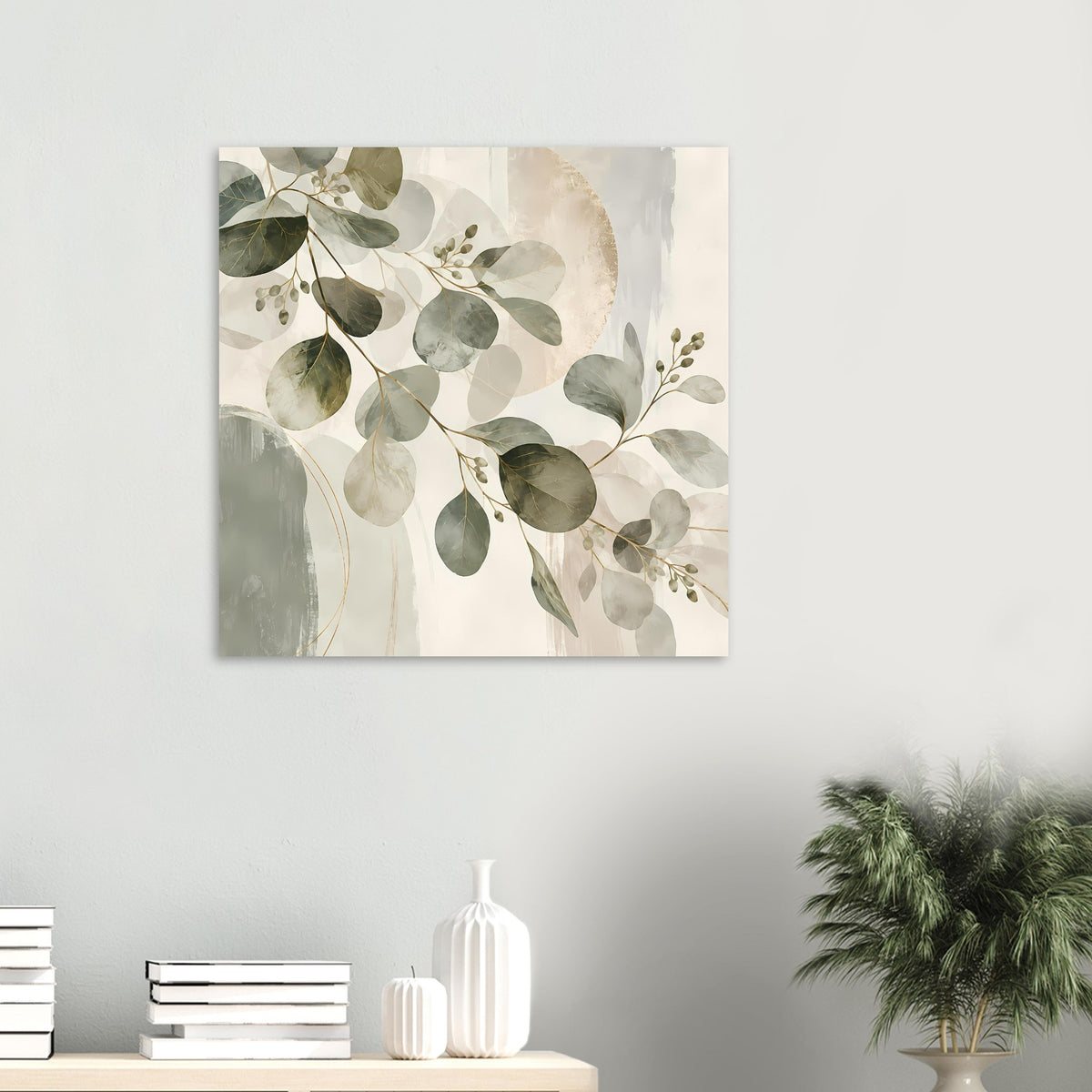 Hochformatiges kleines Kunstposter mit botanischem Blattwerk in warmen Erdtönen
