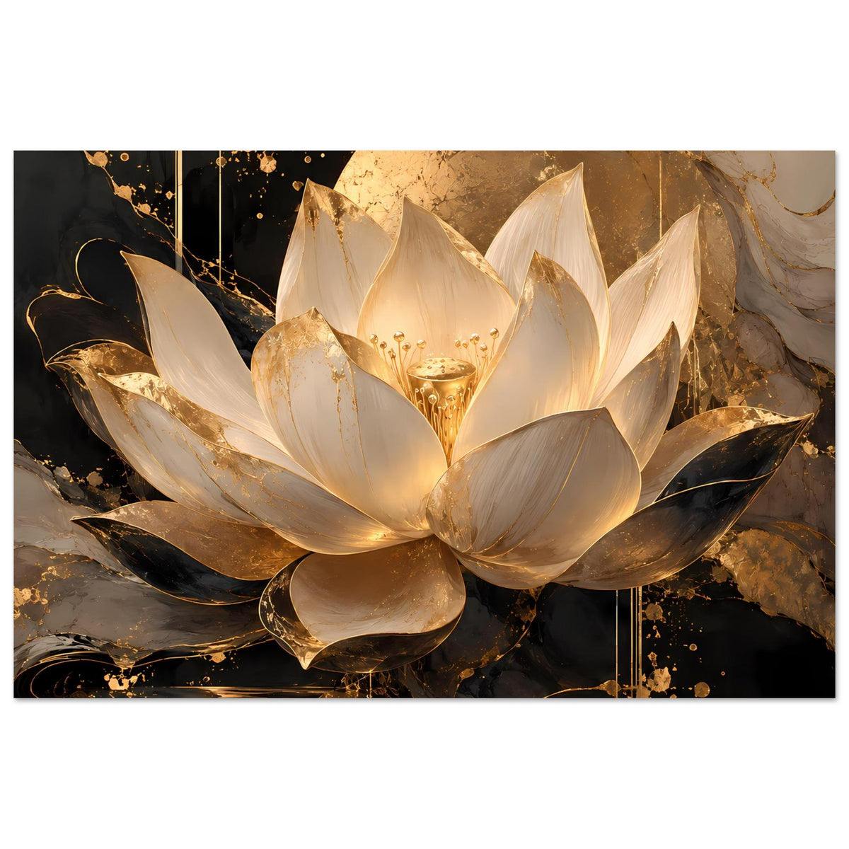 Lotusblüten-Poster: gold-elfenbeinfarbene Lotusblume mit klarer goldener Mitte