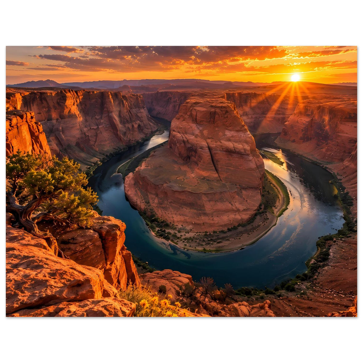 Poster im Querformat mit Sonnenuntergang über Canyon, Fluss durch die Schlucht