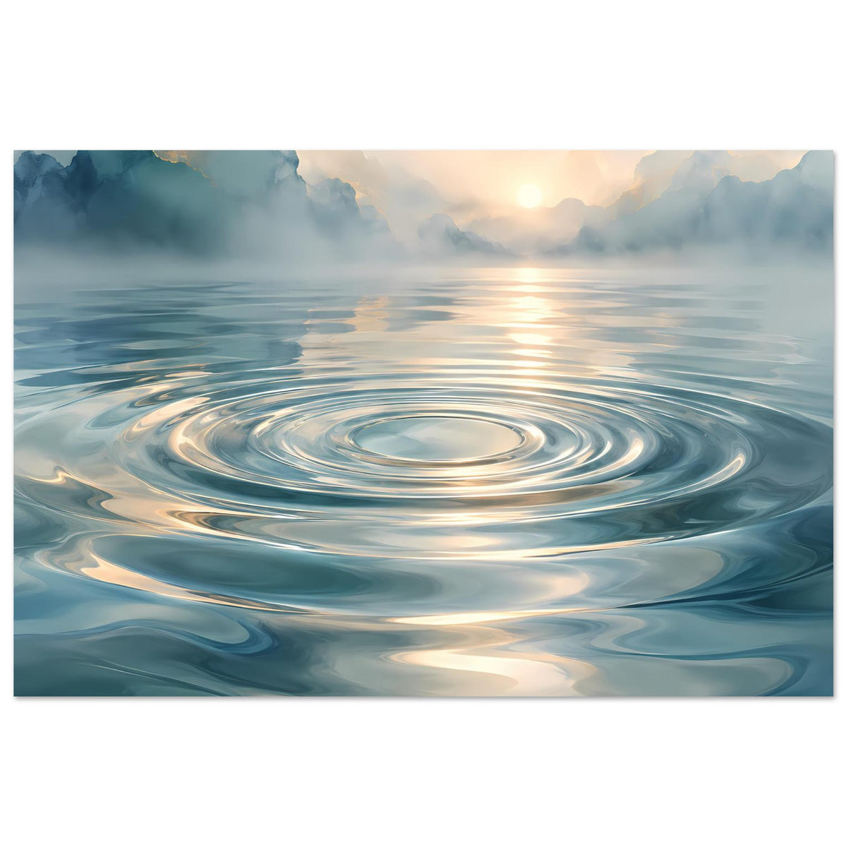 Poster im Querformat, gerahmt: Wellenring-Wirbel auf blauer Wasseroberfläche