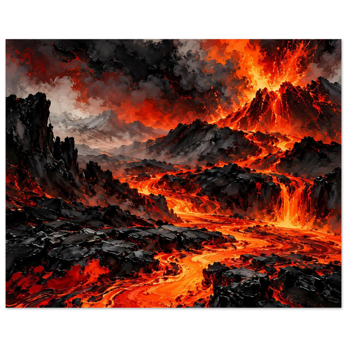 Vulkan-Ausbruch Poster, horizontales Motiv mit Lava, Rauch und glühenden Ausbrüchen
