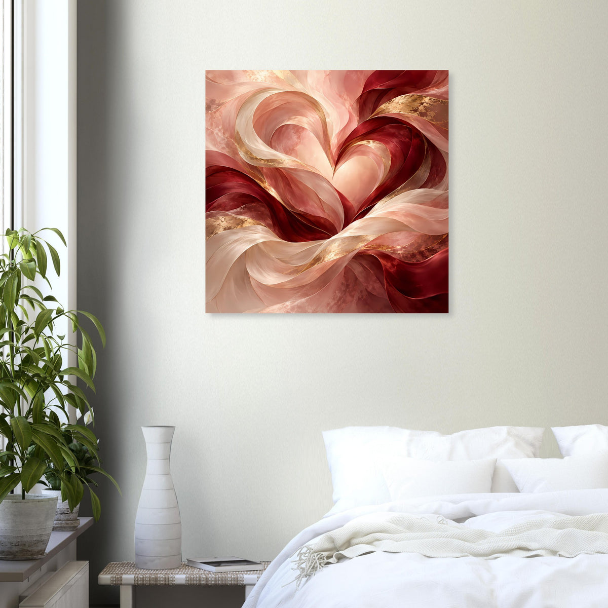 Abstraktes Herz-Poster in Rosé, Rot und Gold, quadratisch
