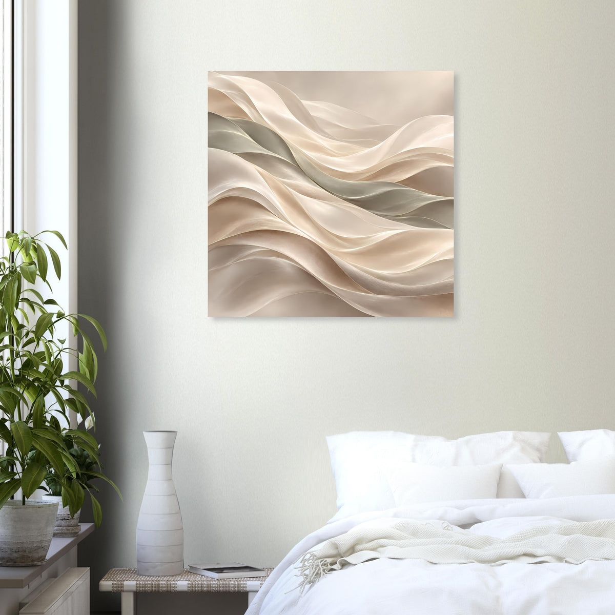Quadratisches Poster mit abstrakten Wellen in Beige und Creme, sanfte Linien