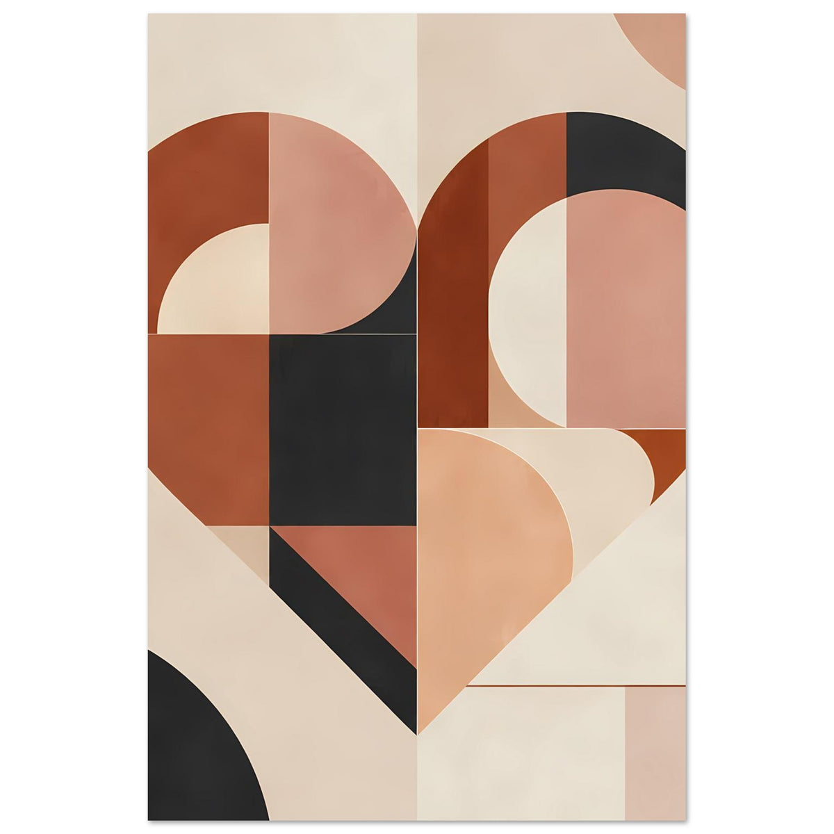 Geometrisches Herz-Poster mit runden Flächen und Linien in Terrakotta, Rosa, Schwarz