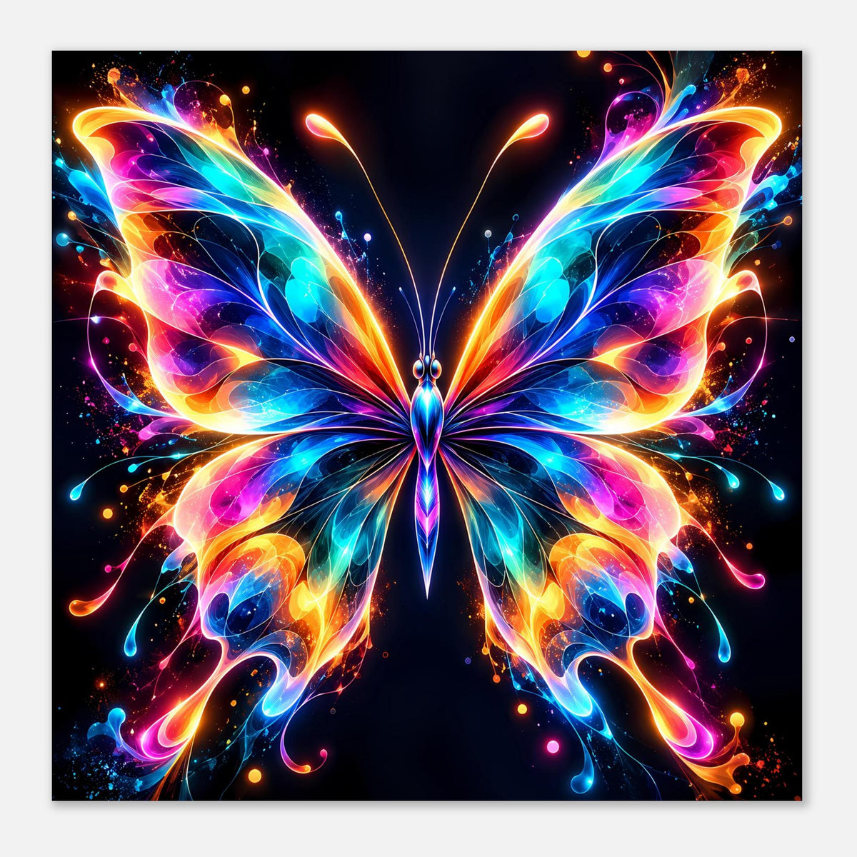 Neon-Schmetterling-Poster im Querformat, rechteckiger Rand, fluoreszierende Flügelillustration