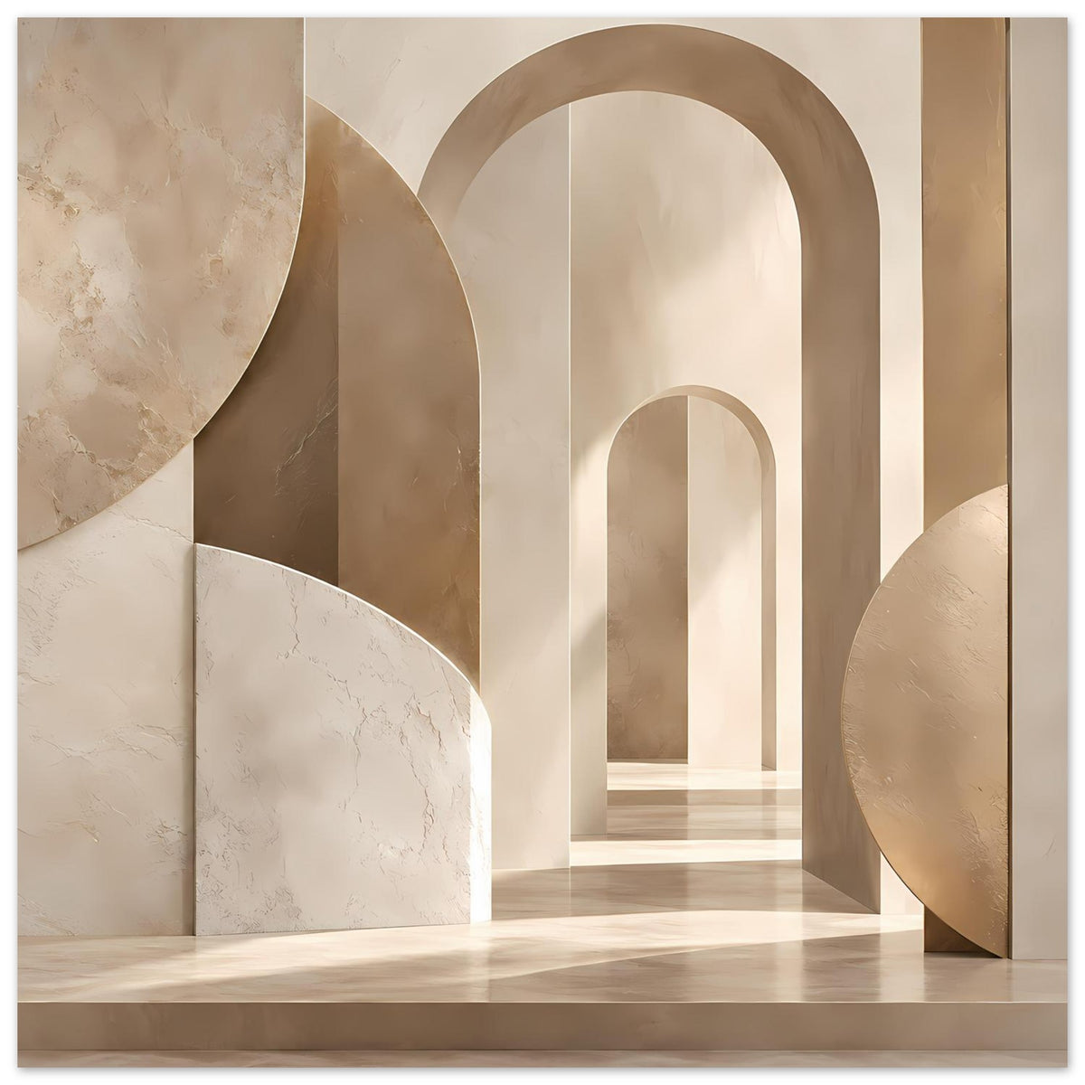 Kunstposter mit minimalistischen Bögen in Beige, marmorierte Flächen, horizontal