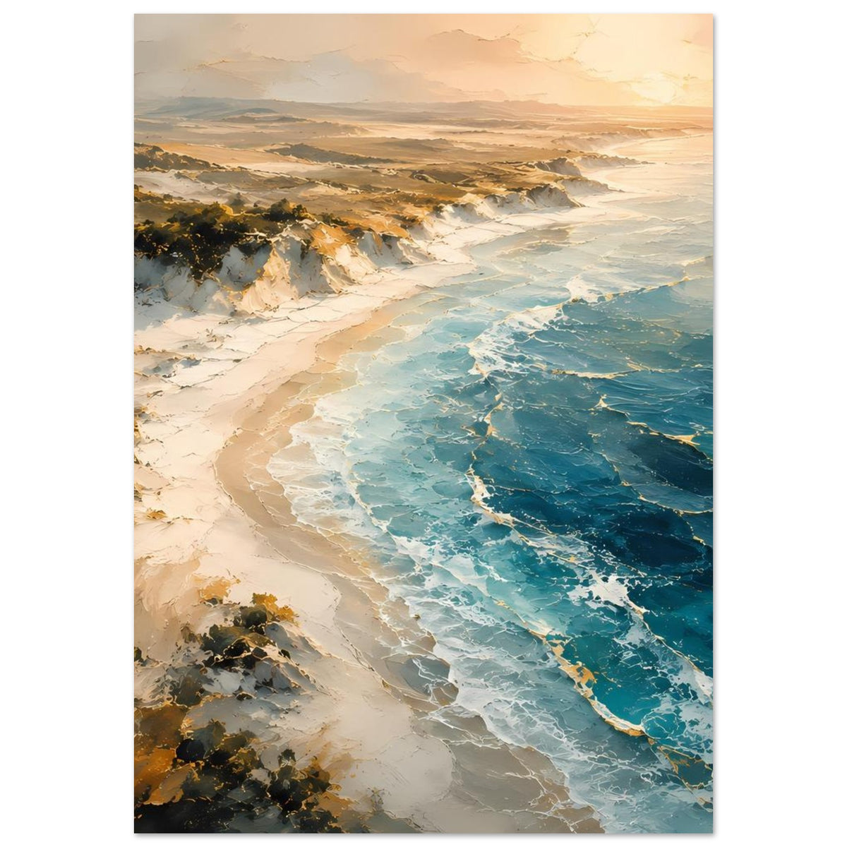 Poster mit türkisblauem Meer und Sandstrand, Wellen an der Küste