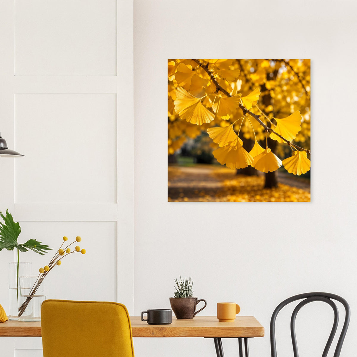 Poster mit goldenen Ginkgo-Blättern an Ästen, quadratisch