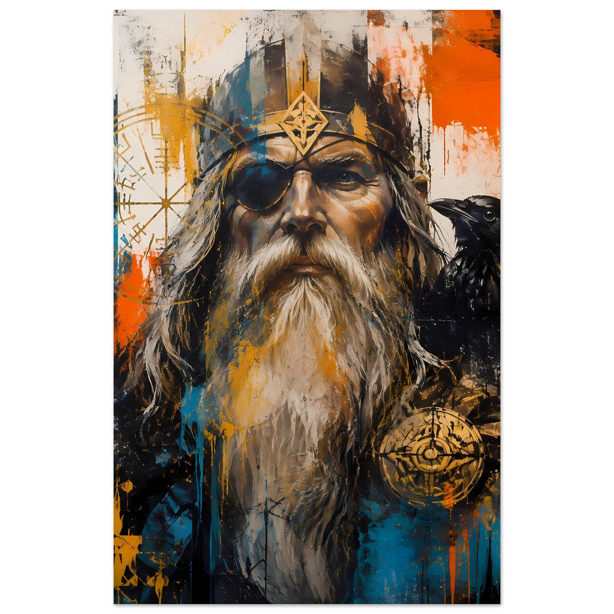 Poster im Hochformat: Wikinger mit Augenklappe und Rabe