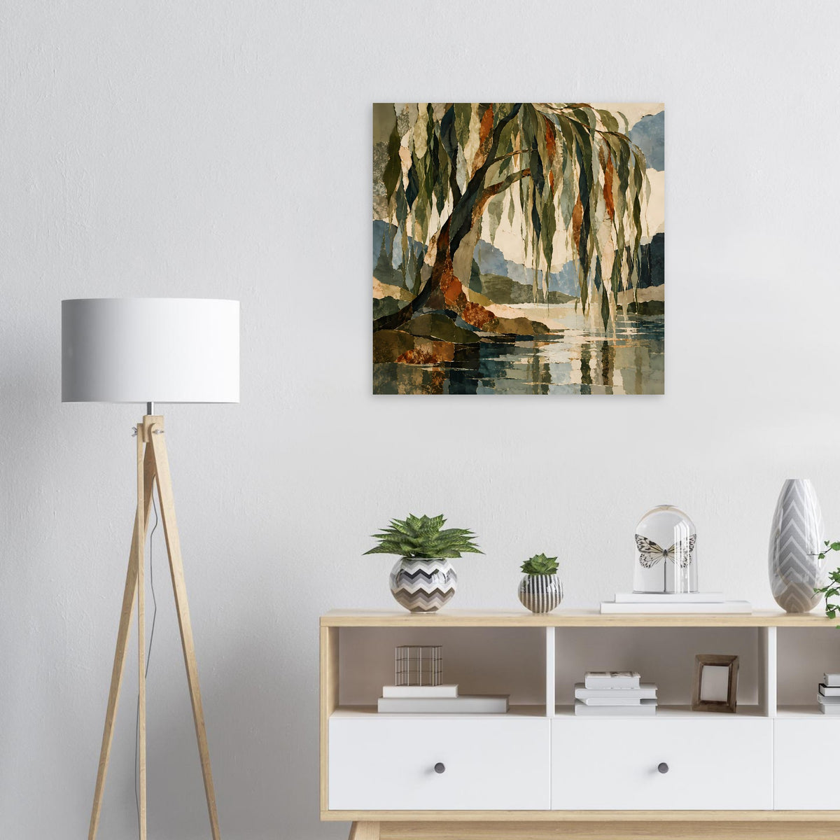 Wandposter mit Landschaftsmotiv: Bäume am See mit Spiegelung und Herbstfarben