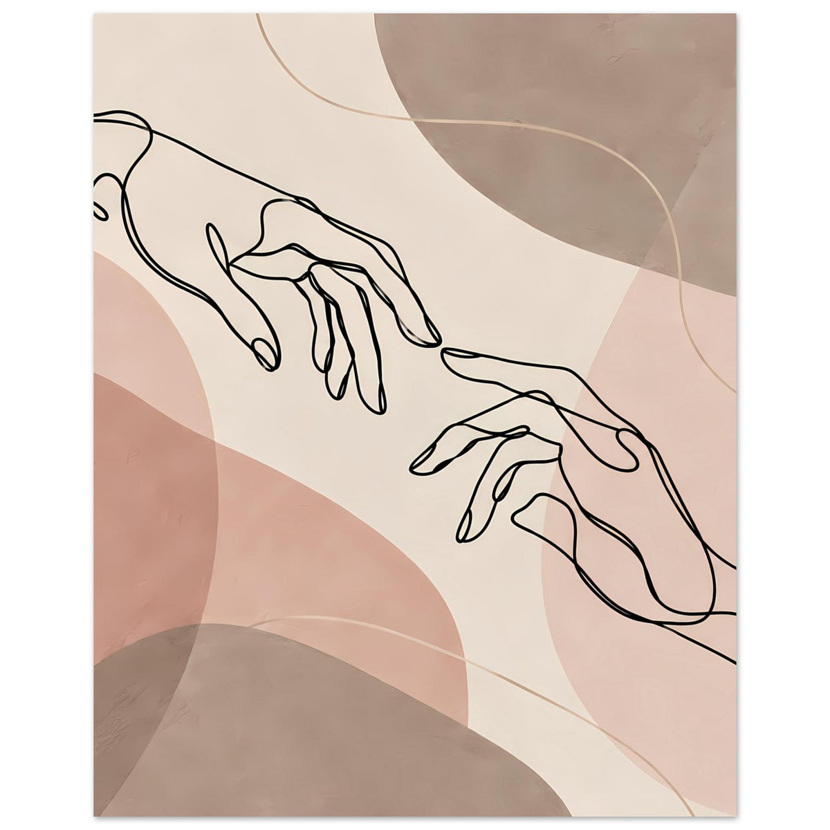 Wandbild mit minimalistischer Handzeichnung, mehrere Hände in Line-Art, Erdtöne