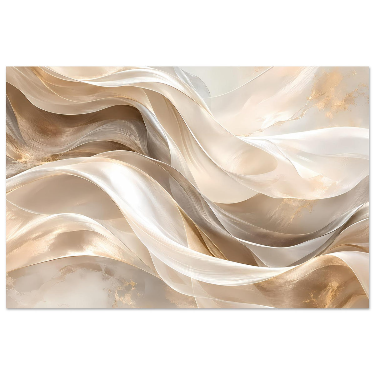 Abstraktes Leinwand-Poster mit geschwungenen Creme- und Goldlinien, horizontal