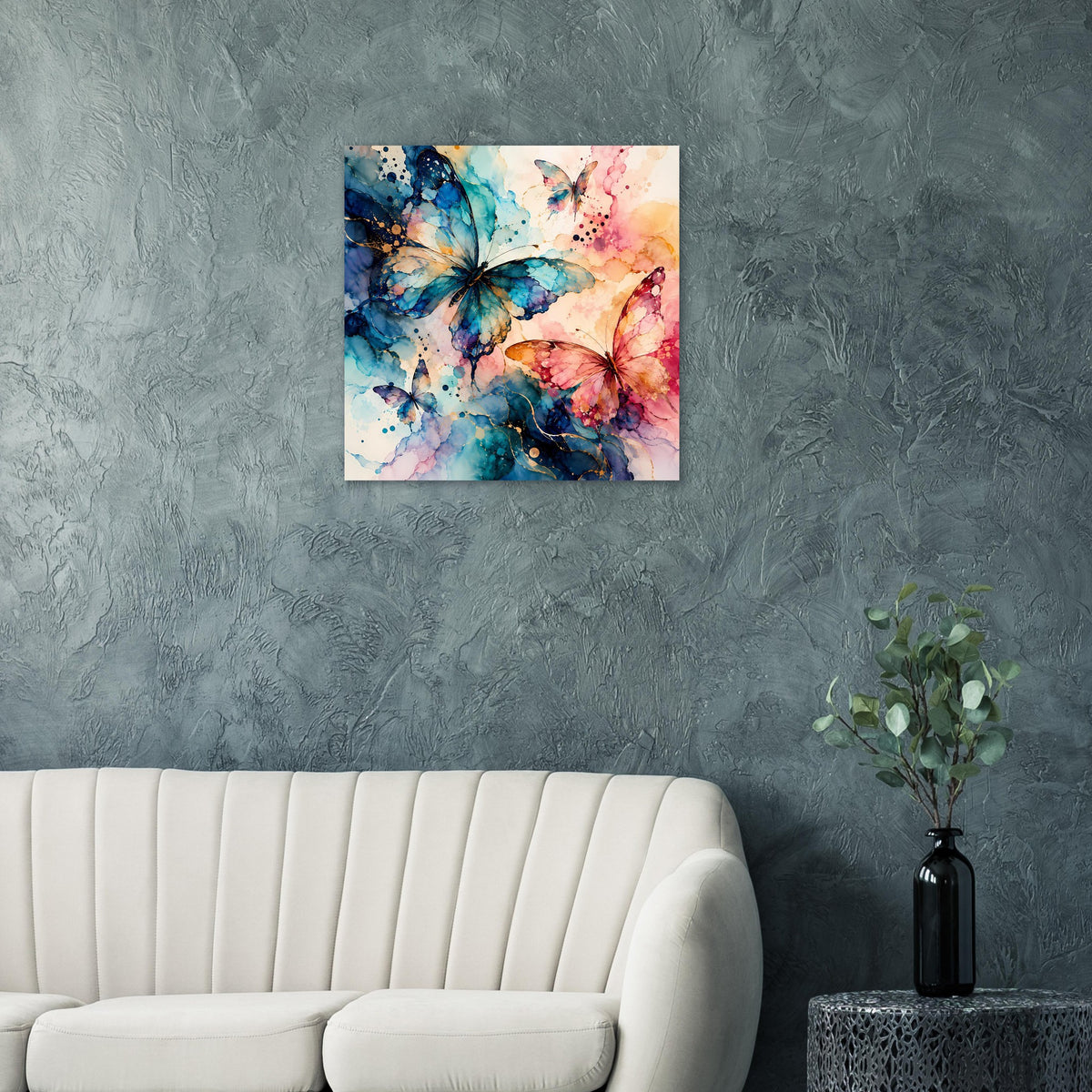 Quadratisches Aquarell-Schmetterlingsposter an der Wand