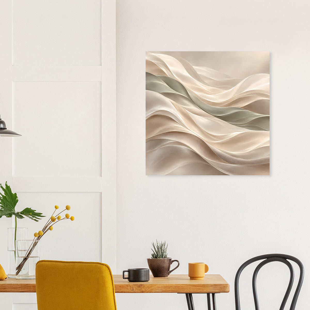 Quadratisches Poster mit Wellenstruktur in weichen Creme- und Beigetönen