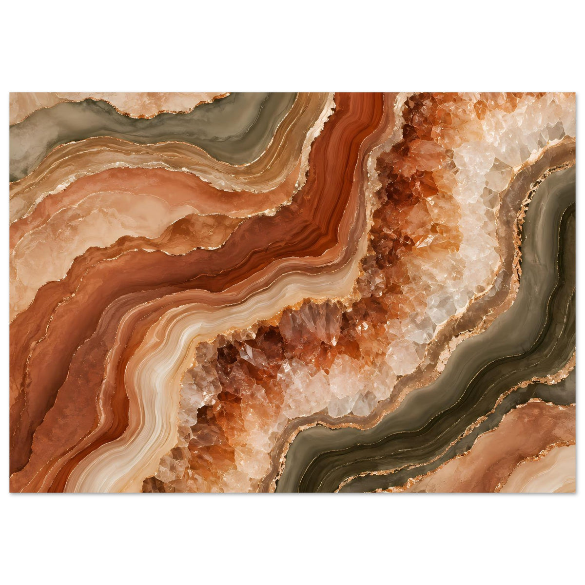 Horizontales Poster mit geodenartigem Braun-Beige-Muster und olivfarbenen Adern