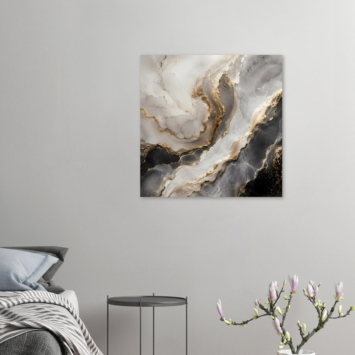 Kleines Marmor-Poster mit goldenen Adern, grau-weißer Farbgebung