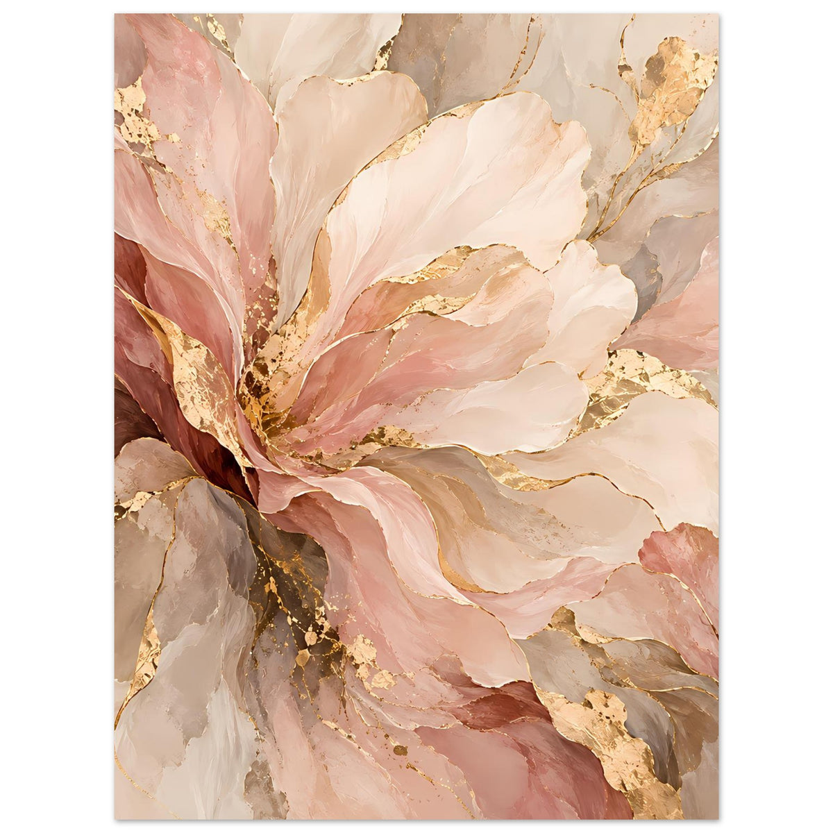 Blush-Gold Blumenposter mit abstrakten Blüten auf mattem Premiumpapier