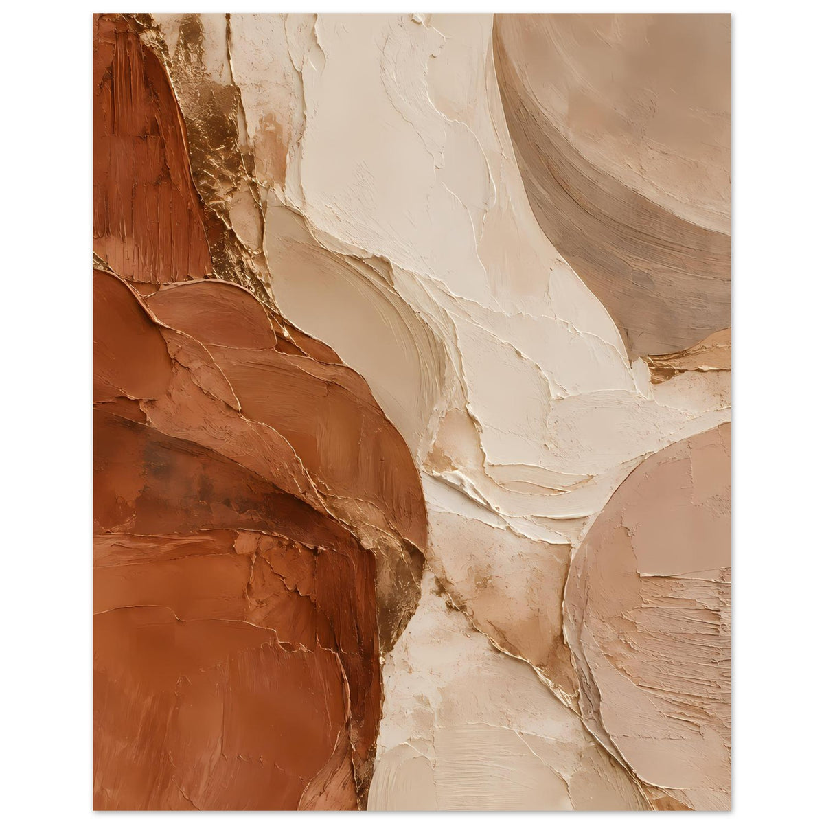 Textur-Poster in Creme und Erdtönen mit goldenen Akzenten, abstrakte Steinrelief-Zonen