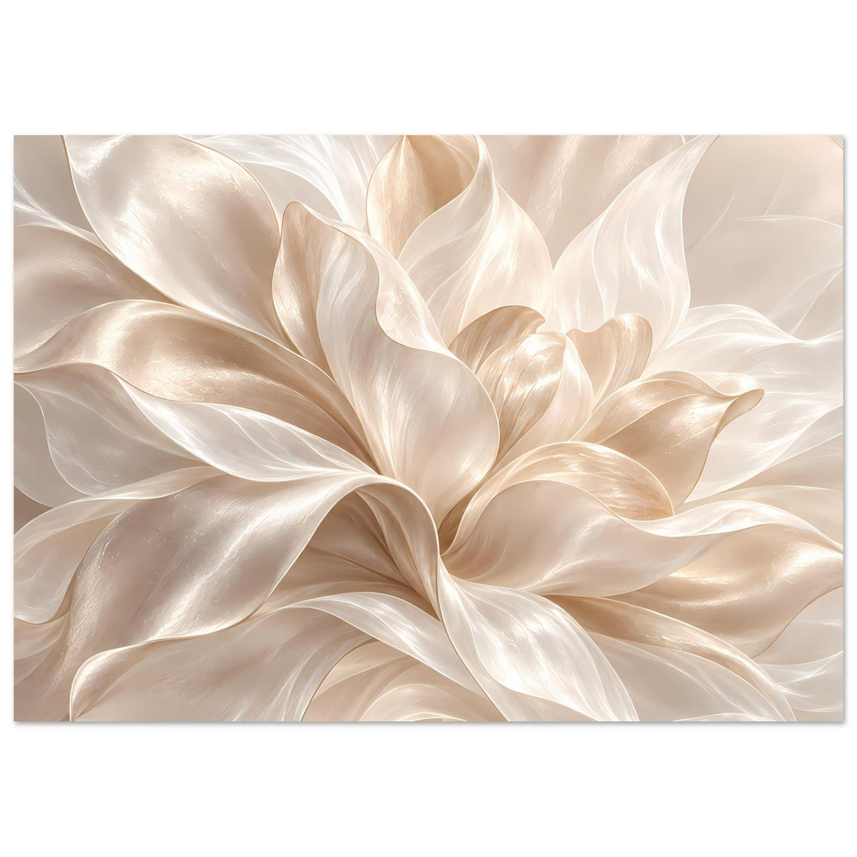 Querformat-Poster mit Creme-Blumenornament aus fächerförmigen Blütenblättern auf mattem Papier