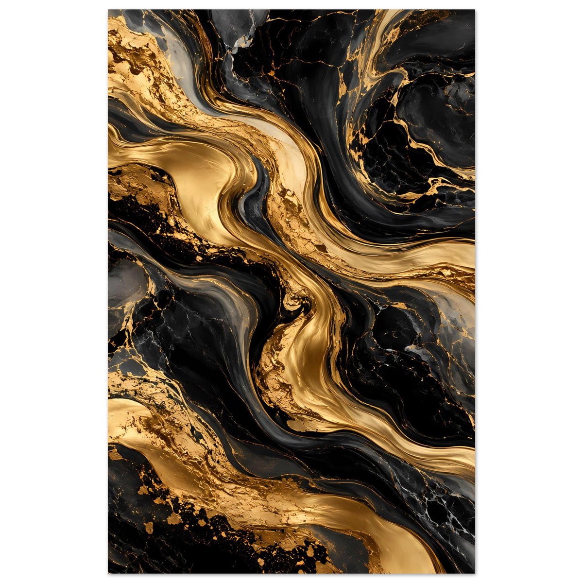 Abstraktes Goldmarmor-Poster, goldene und schwarze Marmoradern im vertikalen Verlauf