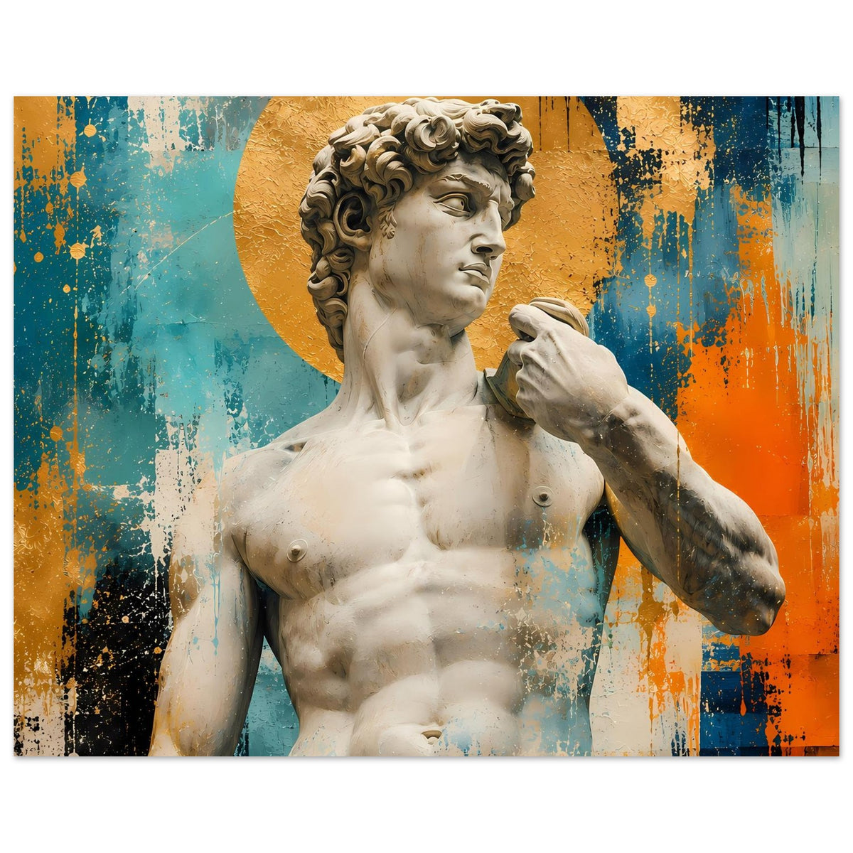 Poster mit Michelangelos David im goldenen Kreis, Standbild mittig