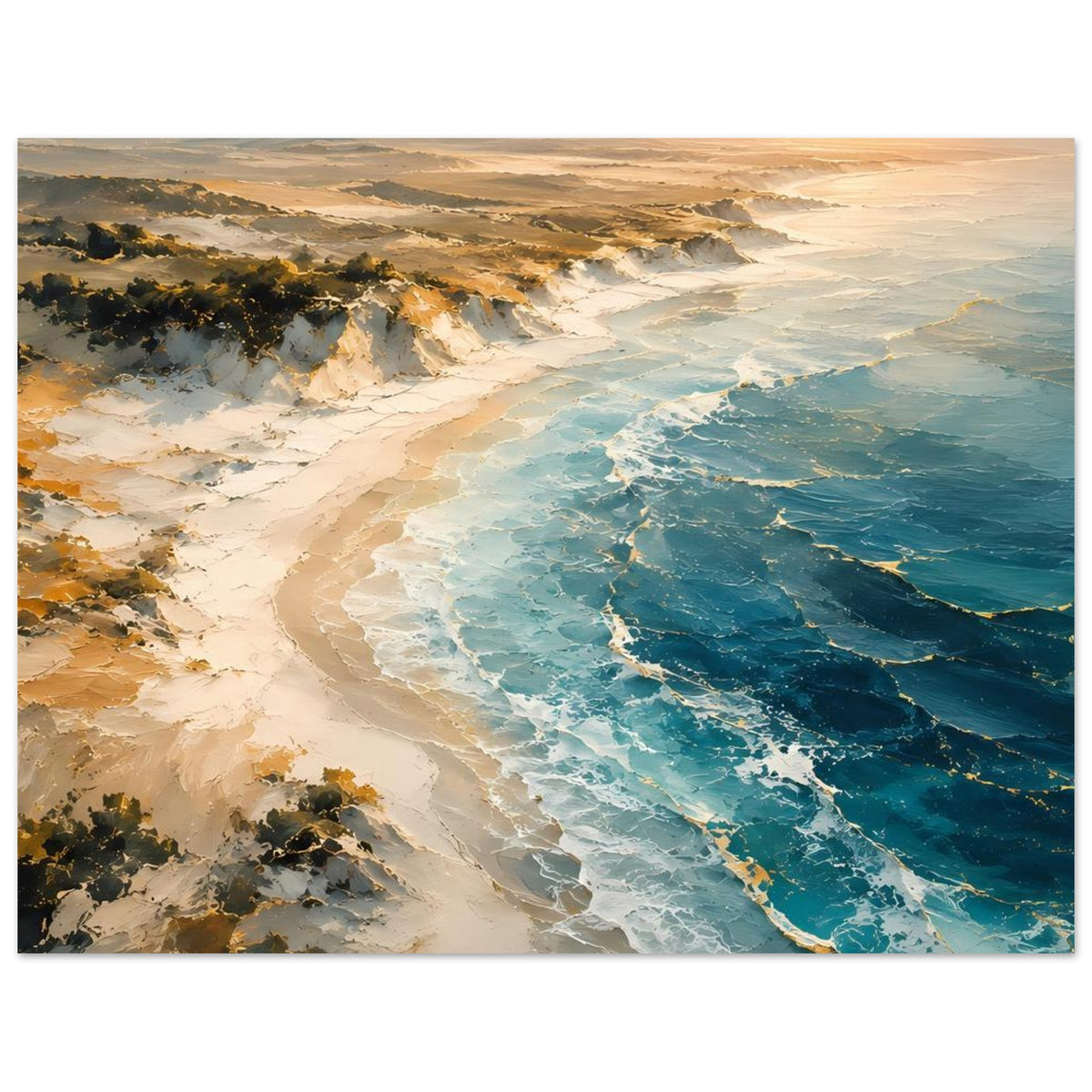 Horizontales Poster mit Sandküste, Dünenhang und türkisblauem Meer