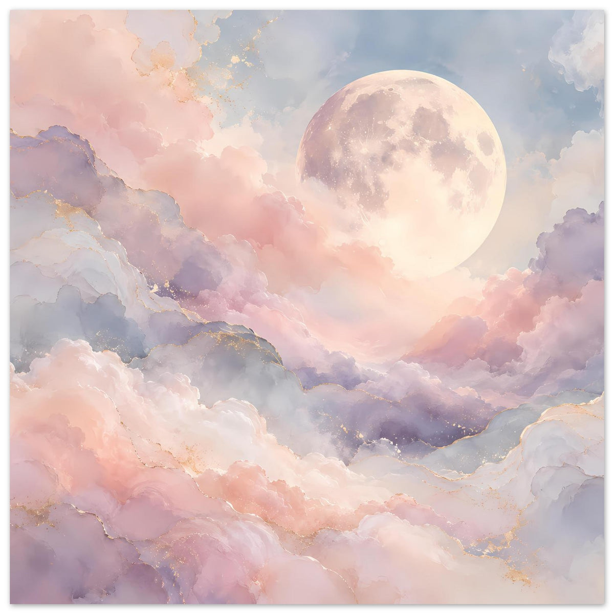 Poster mit Pastellmond zwischen rosa Wolken